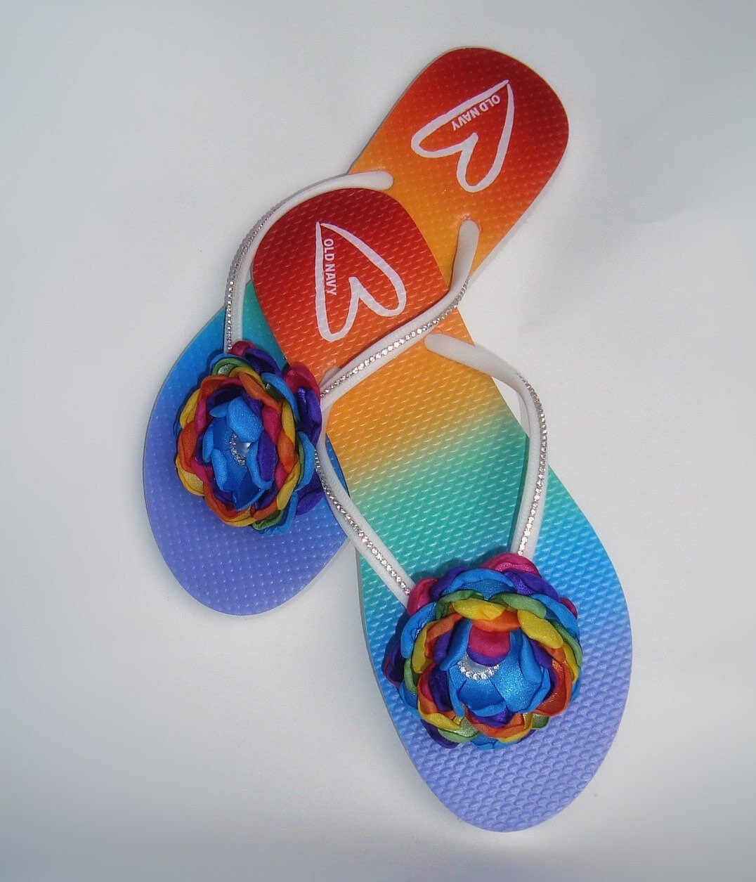 rainbow flip flops with crystals