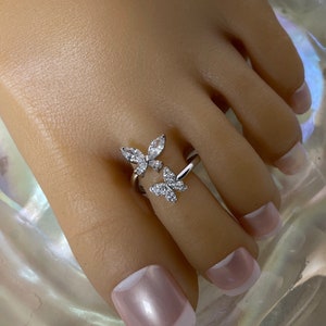 Toe Ring/Butterfly Toe Ring/Silver Toe Ring/Adjustable Toe Ring/Crystal Butterfly Toe Ring/Silver Butterfly Toe Ring/