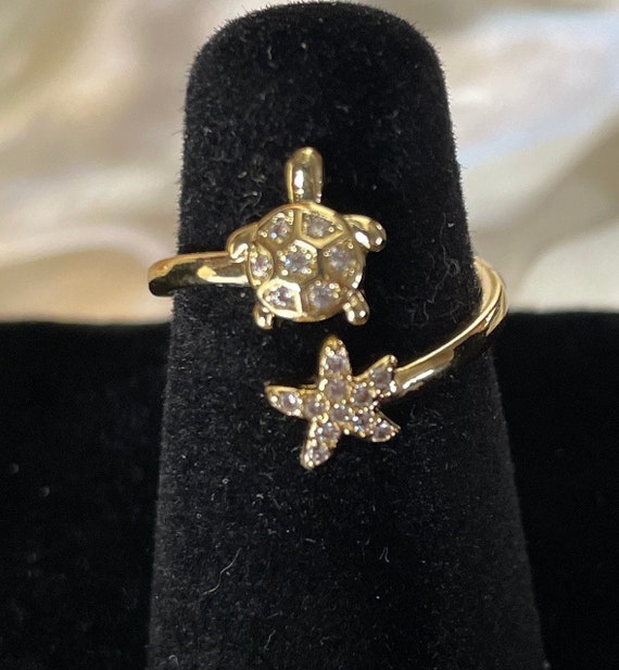 Toe Ring adjustable Gold Toe Ring crystal Sea Turtle crystal Star