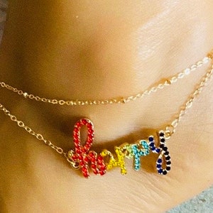 Anklet/Happy Anklet/Gold Crystal Anklet/Gold Ankle Bracelet