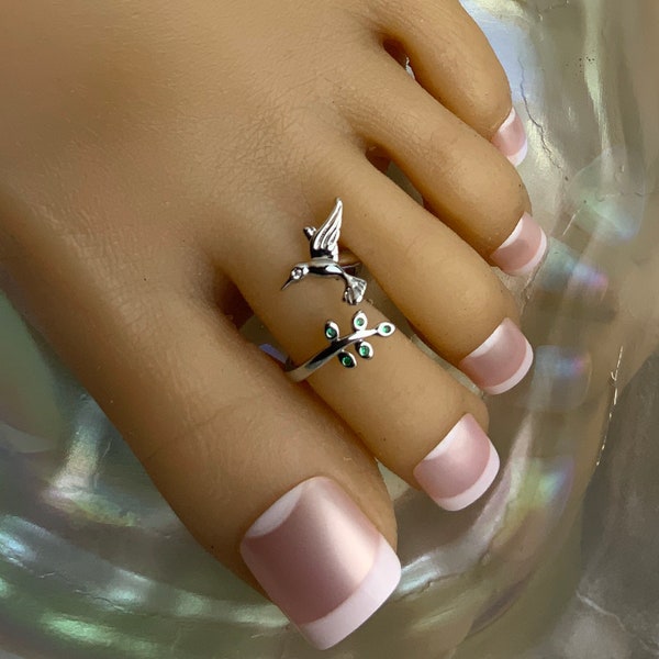 Toe Ring/Adjustable Toe Ring/Hummingbird Toe Ring/Silver Plated Toe Ring/Crystal Hummingbird Toe Ring