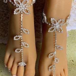 Barefoot Sandals/Beach Wedding/Rhinestone Barefoot Sandals/Beach Barefoot Sandals/Crystal Barefoot Sandals/Beach Jewelry/Toe Ring Anklet