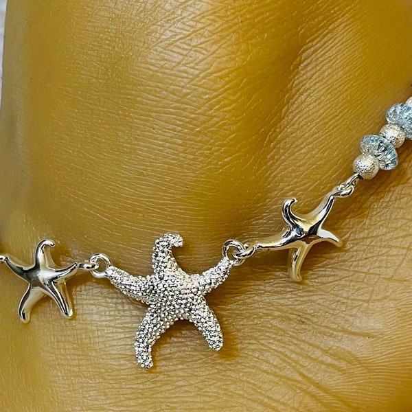 Anklet/Beach Girl Anklet/Beach Jewelry/Summer Jewelry/Ankle Bracelet/Starfish Anklet/Silver Starfish Anklet