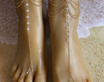 Barefoot Sandals/Gold Barefoot Sandals/Festival Jewelry /Beach Wedding Barefoot Sandals/Toe Ring Anklet/Beach Jewelry