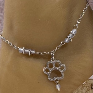 Anklet/Paw Print Anklet/Paw Print Ankle Bracelet/Crystal Dog Paw Anklet/Silver Dog Paw Anklet/Cat Paw Ankle Bracelet/Animal Lover Anklet