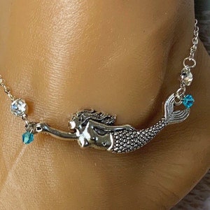 Anklet/Mermaid Anklet/Silver Mermaid Anklet/Foot Jewelry/Beach Jewelry/ Summer Jewelry/Crystal Mermaid Anklet