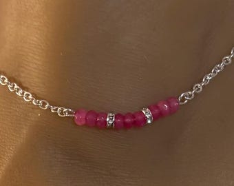 Tobillera/Tobillera con cuentas/Tobillera con cuentas rosas/Tobillera con cadena plateada