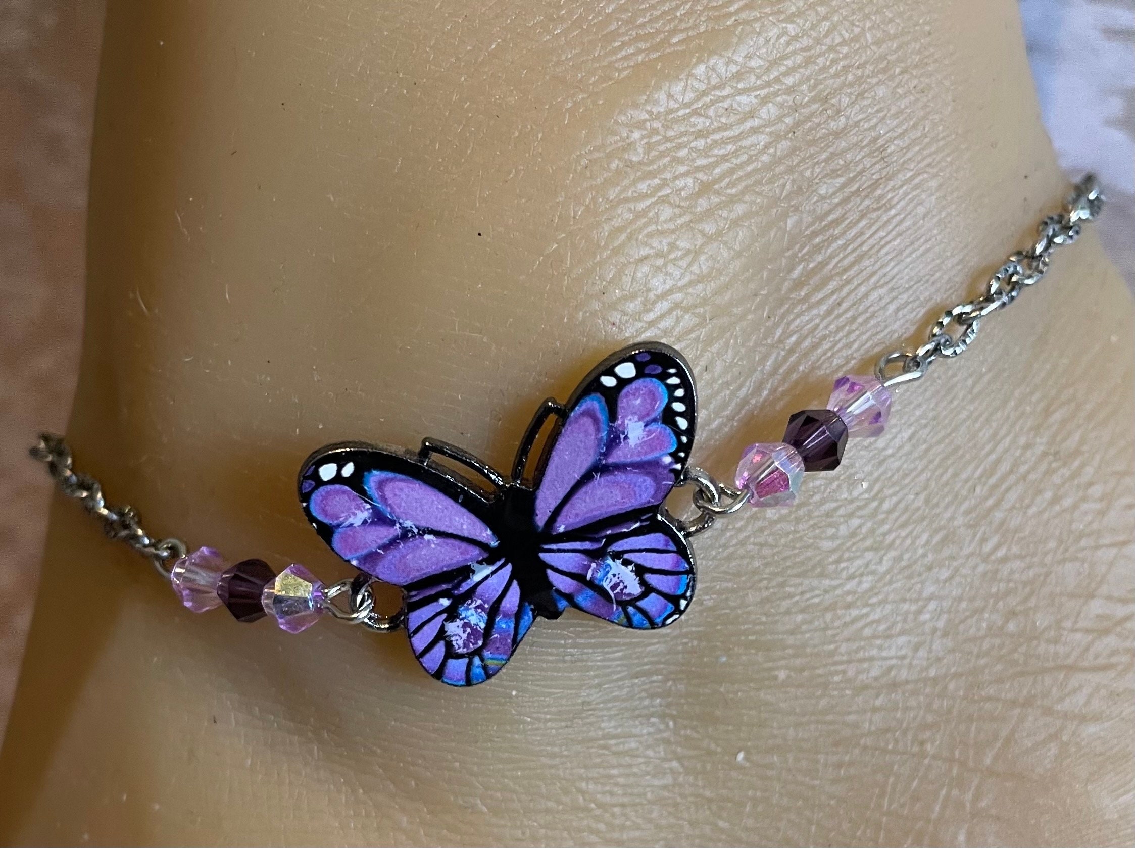 Purple butterfly anklet deals
