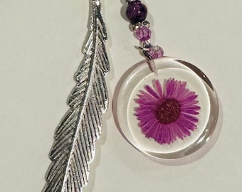 Marcapáginas/Marcapáginas de flor morada/Marcapáginas con gancho de pastor/Accesorios para libros/Marcapáginas de metal/Regalo para amantes de los libros/Regalo para maestros/Marcapáginas con cuentas de cristal