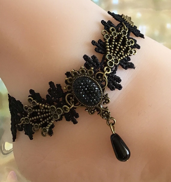 Black Vintage Lace Anklet gothic Black Anklet foot Jewelry black