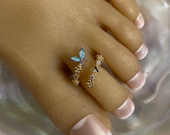 Toe Ring/Adjustable gold Plated Toe Ring/Adjustable Toe Ring/Clear Crystal Butterfly Toe Ring/gold Butterfly Toe Ring/Open Toe Ring