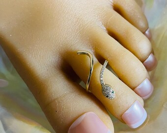 Toe Ring/Adjustable Toe Ring/Gold Toe Ring/Gold Snake Toe Ring/Crystal Toe Ring/Crystal Snake Toe Ring