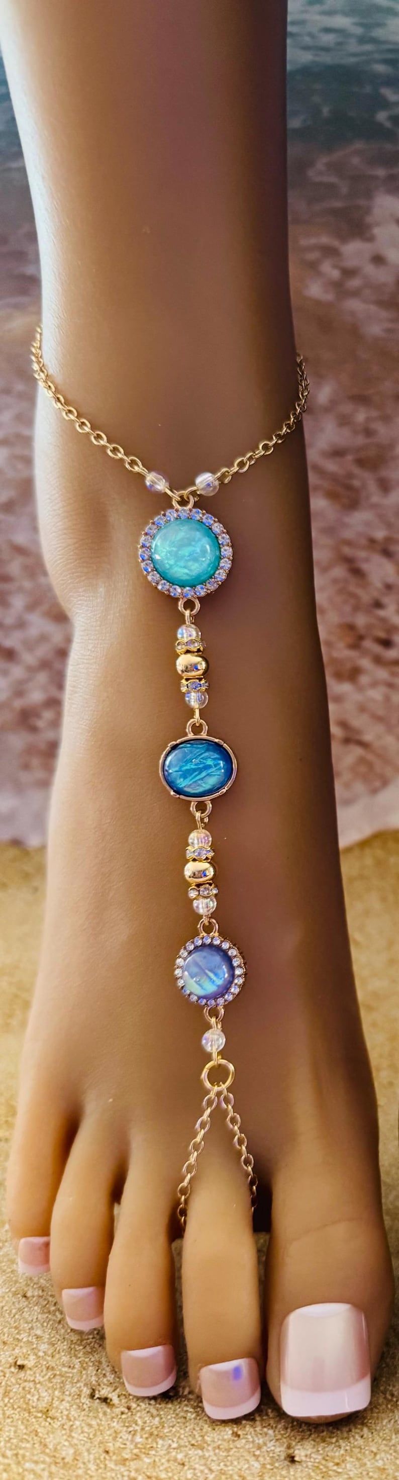 Barefoot Sandals/ Moonstone Barefoot Sandals/Beach Barefoot Sandals/Festival Barefoot Sandals/Gold Barefoot Sandal image 2
