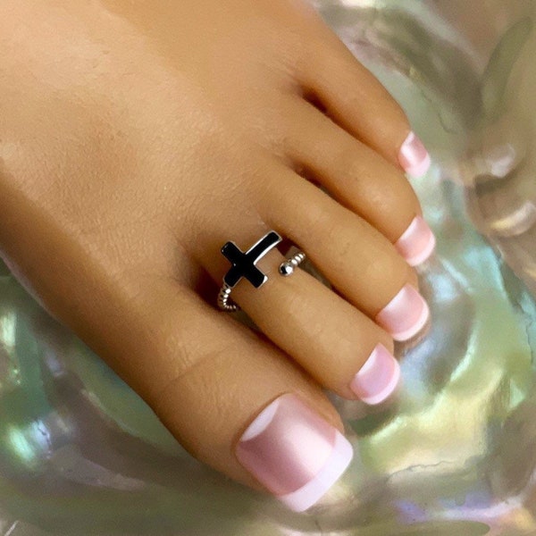 Toe Ring/Adjustable Silver Toe Ring/Black Resin Cross Toe Ring/Black Toe Ring/Silver Toe Ring