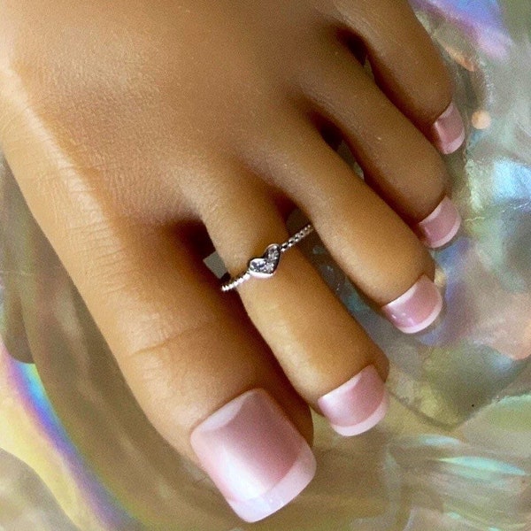 Toe Ring/Adjustable Silver Heart Toe Ring/Crystal Heart Toe Ring