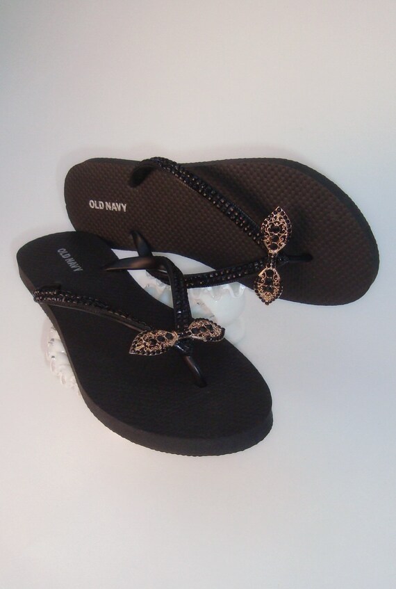 black rhinestone flip flops