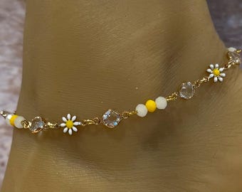 Tobillera/Tobillera de margarita/Pulsera de tobillo de margarita/Joyas de margarita/Joyas de verano/Joyas de playa/Tobillera vintage