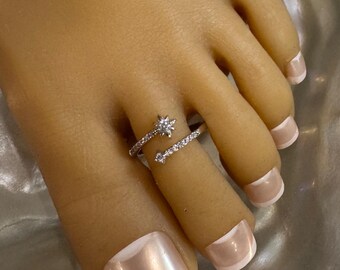 Toe Ring/Star Toe Ring/Crystal Star Toe Ring/Silver Star Toe Ring/Shooting Stars Toe Ring/Adjustable Toe Ring