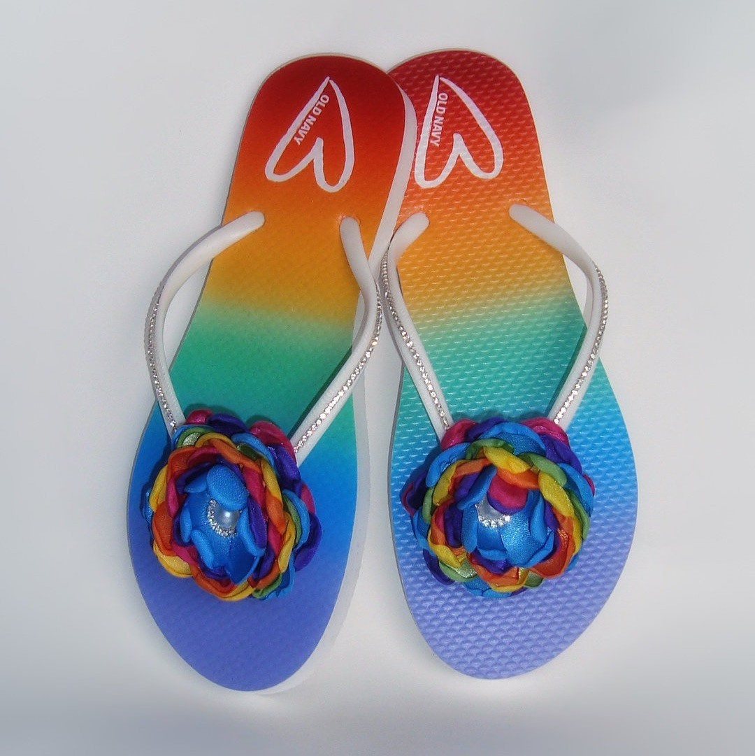 rainbow flip flops with crystals