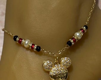 Anklet/Mickey Mouse Anklet/Gold Mickey Mouse Anklet/Mickey Mouse Ankle Bracelet /Mickey Mouse Jewelry