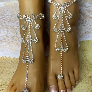 Barefoot Sandals/Silver Rhinestone Barefoot Sandals/Beach Wedding Barefoot Sandals/Crystal Barefoot Sandals/Beach Wedding/Toe Ring Anklet