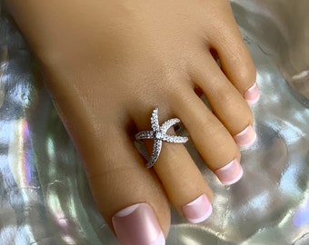 Toe Ring/Starfish Toe Ring/Silver Starfish Toe Ring/Crystal Starfish Toe ring/Silver Starfish Toe Ring/Adjustable Toe Ring