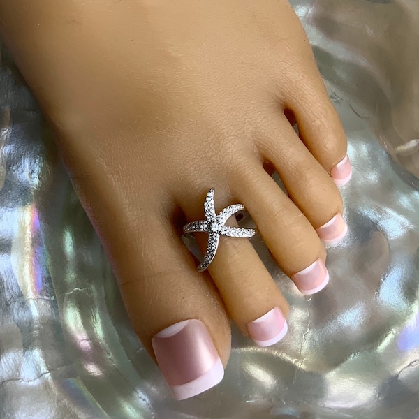 Toe Ring/ Silver Toe Ring/Crystal Starfish Toe ring/Silver Starfish Toe Ring/Open Starfish ToeRing