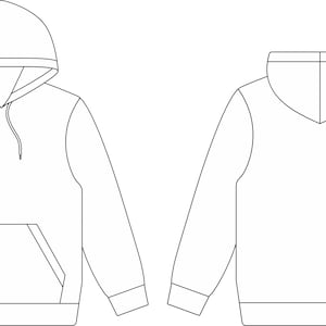 May include: A white hoodie with a pouch pocket and a drawstring hood. The hoodie is shown from the front and back.