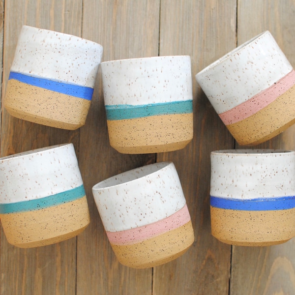Handmade Ceramic Speckled Stoneware Striped Cups