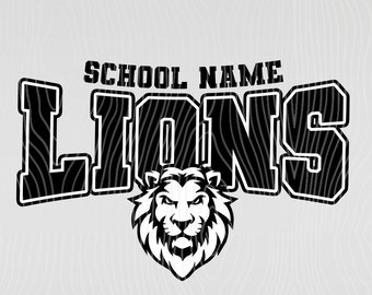 Mascota de la escuela personalizada de los Leones / Personalizar con el nombre y el color de la escuela png, eps, jpg, svg, pdf