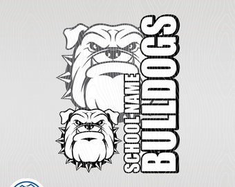 Bulldogs School Spirit Mascot / Personaliza con el nombre de la escuela - eps, svg, jpg, png, pdf