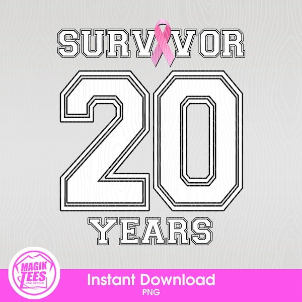 20 Years Breast Cancer Survivor - png | Pink Ribbon Cancer Survivor Awareness | Pink Ribbon PNG | Cancer Survivor PNG | Breast Cancer PNG