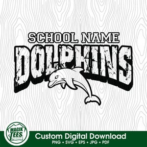 Delfine Schule Geist Maskottchen | Personalisieren Sie mit Schulname | Digitaler Download | PNG, SVG, JPG, Pdf, Eps