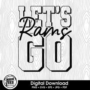 ¡Vamos Rams! / Espíritu escolar / Descarga digital / Orgullo de mascota escolar / Fanático de los deportes de equipo / PNG, SVG, JPEG, eps, pdf
