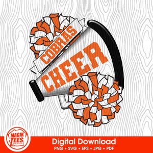 Cobra's Cheer School Spirit digitale download oranje | Cheerleader Pride-logo | Megafoon pompon | PNG, SVG, EPS, pdf, jpeg
