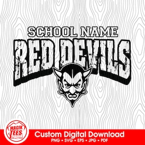 Mascota de los Red Devils School Spirit: descarga digital personalizada / Personaliza con el nombre de la escuela / PNG, SVG, JPEG, EPS, PDF