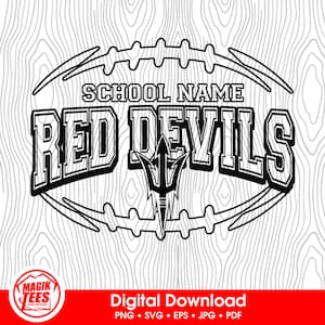 Mascota de la escuela de fútbol de los Red Devils / Personalizar con el nombre de la escuela / PNG, SVG, JPEG, EPS, PDF