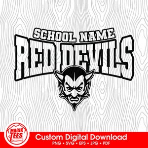 Rode Duivelsmascotte School Spirit aangepaste digitale download | Personaliseer met schoolnaam | PNG, SVG, JPEG, eps, pdf