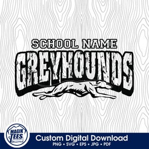 Mascotte dello spirito scolastico dei Greyhounds / Personalizza con il nome della scuola / Download digitale / PNG, SVG, JPG, PDF, EPS