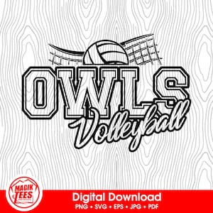 Owls Volleyball School Spirit Digital Download | Volleyball Team Pride Logo | PNG, SVG, JPEG, eps, pdf
