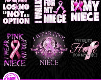 Breast Cancer Awareness For Niece | Cancer Fighter| Cancer Survivor | Pink Ribbon Cancer Awareness| Digital Download Bundle PNG