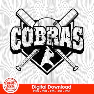Cobra's honkbal | Honkbalteammascotte | Bijpassende honkbalteamkleding | Schoolgeest | Digitale download | PNG, SVG, JPEG, pdf, eps