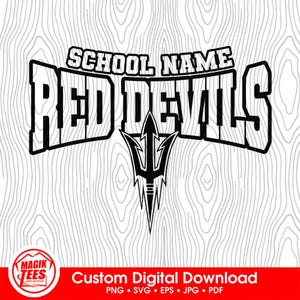 Red Devils Mascot School Spirit Custom Digital Download | Personalize With School Name | PNG, SVG, JPEG, eps, pdf