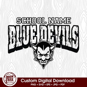 Mascota del espíritu escolar de los Blue Devils / Personalizar con el nombre de la escuela / Descarga digital / PNG, SVG, JPG, PDF, EPS