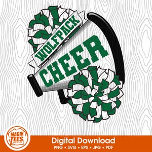 Wolfpack Cheer School Spirit Digital Download Green | Cheerleader Pride Logo | Megaphone Pom Pom | PNG, SVG, JPEG, eps, pdf