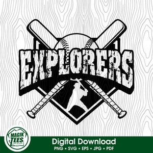 Explorers Baseball | Baseball Team Mascot | Matching Baseball Team Wear | School Spirit | Digital Download | PNG, SVG, JPEG, pdf, eps
