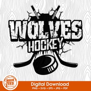 Wolvenhockey | Digitale download van het noodlijdende hockeyteam | Schoolmascotte Team Pride-logo | Hockeysticks | PNG, SVG, JPEG, eps, pdf
