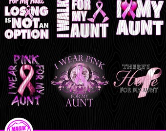 Breast Cancer Awareness For Aunt | Cancer Fighter| Cancer Survivor | Pink Ribbon Cancer Awareness| Digital Download Bundle PNG