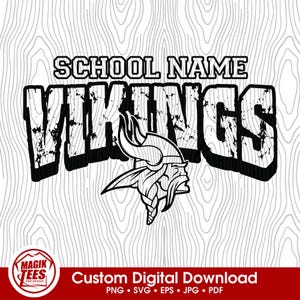 Download digital personalizado do mascote Vikings School Spirit | Personalize com o nome da escola | PNG, SVG, JPEG, EPS, PDF