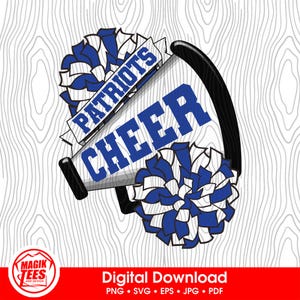 Patriots Cheer School Spirit Digital Download Blue | Cheerleader Pride Logo | Megaphone Pom Pom | PNG, SVG, JPEG, eps, pdf